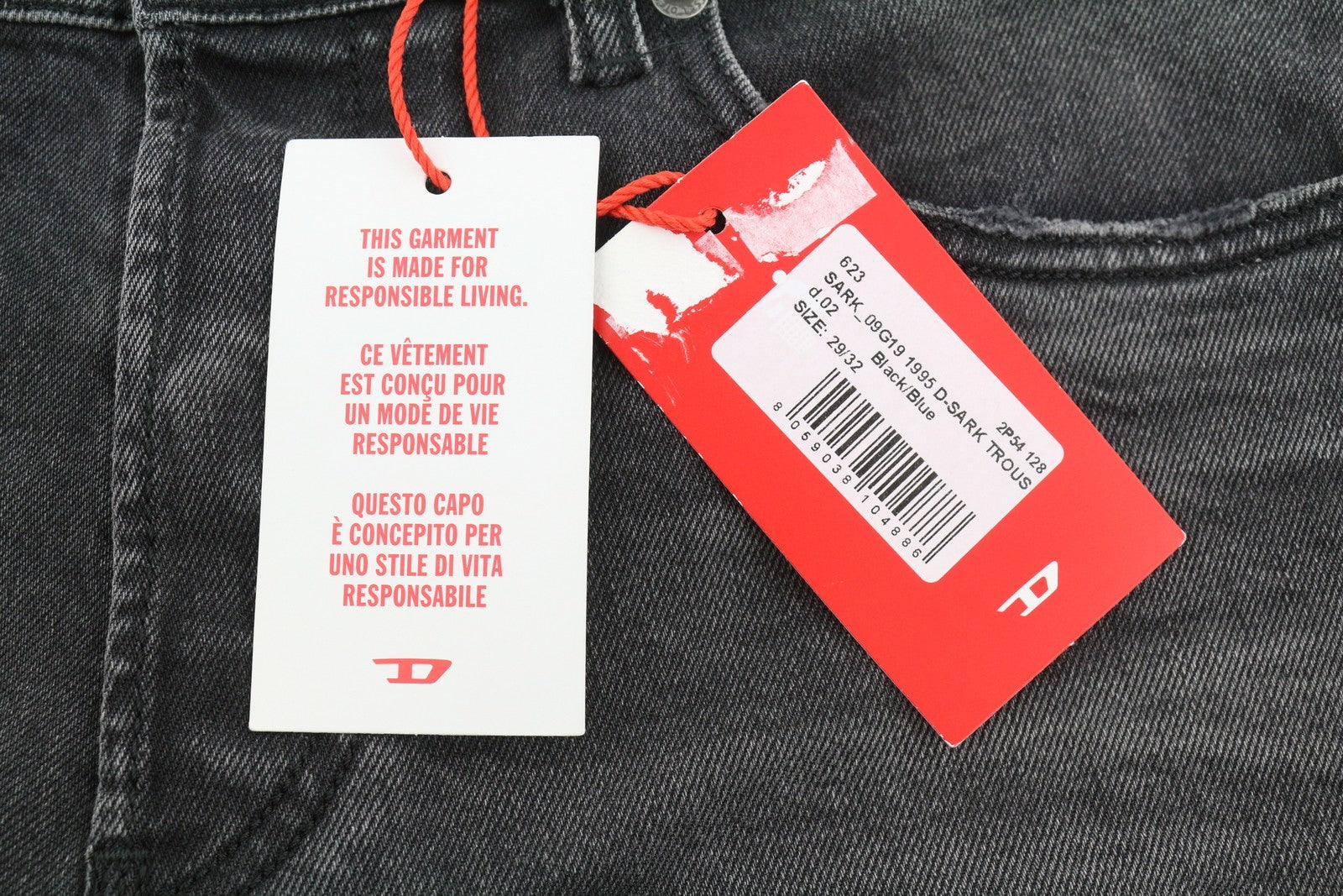 Diesel 1995 D-sark 09g19 Jeans gris délavé détresse Slim Rrp225