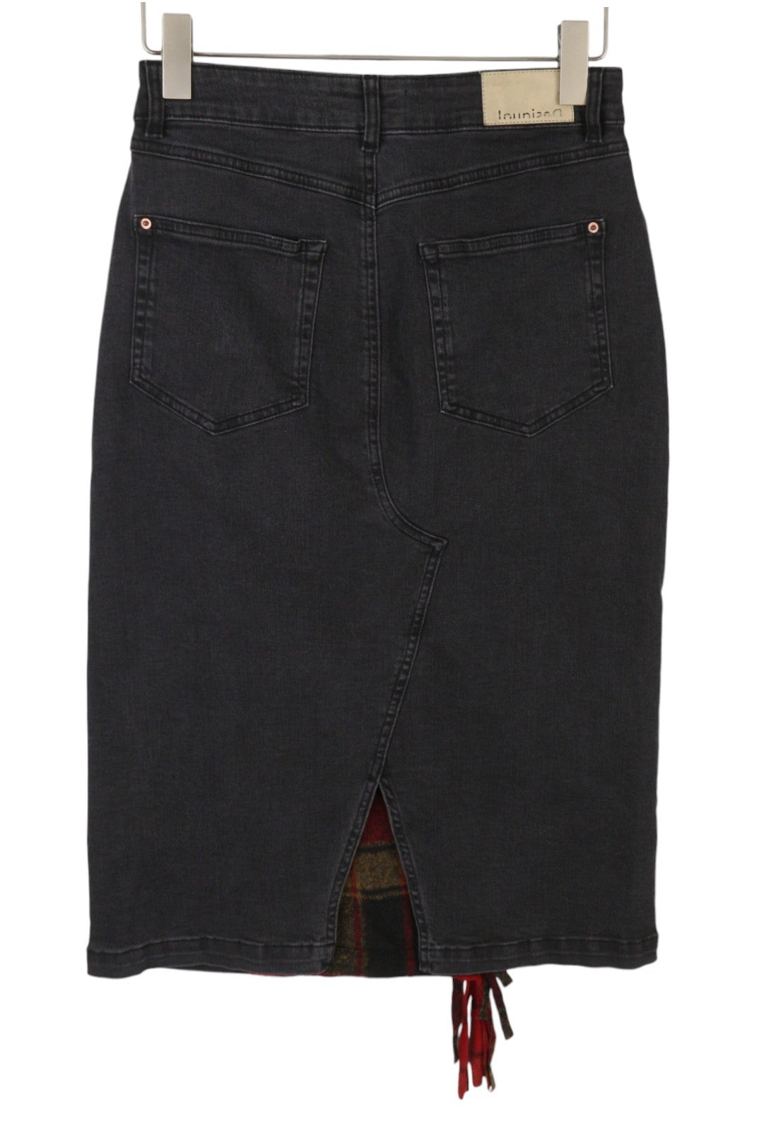 Desigual Fal Dora Women Skirtblack Denim Plaid Fringes Slim Knee-length