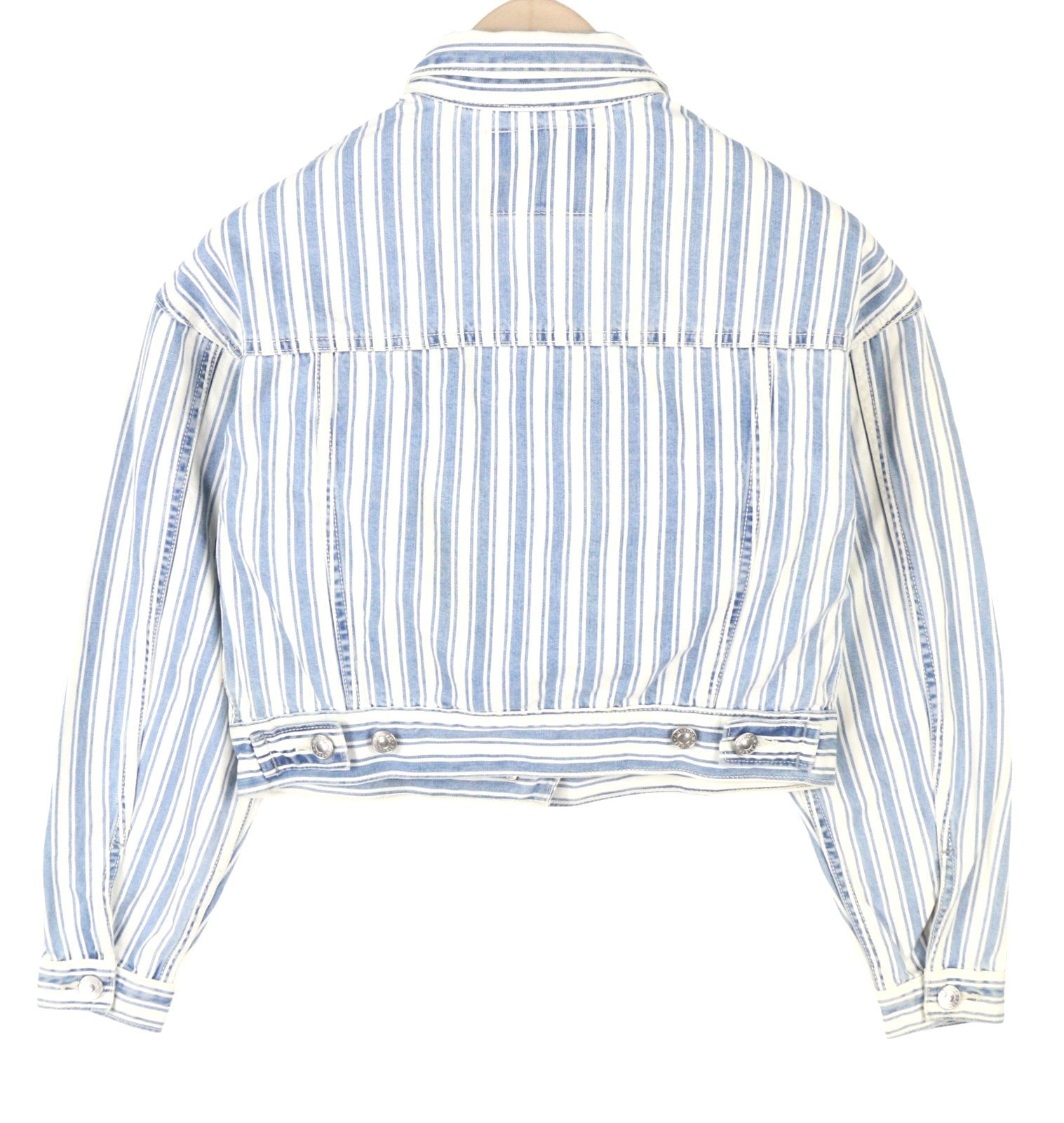 American Eagle Outfitters Women Jacketblue Striped Button-up Cropped Denim