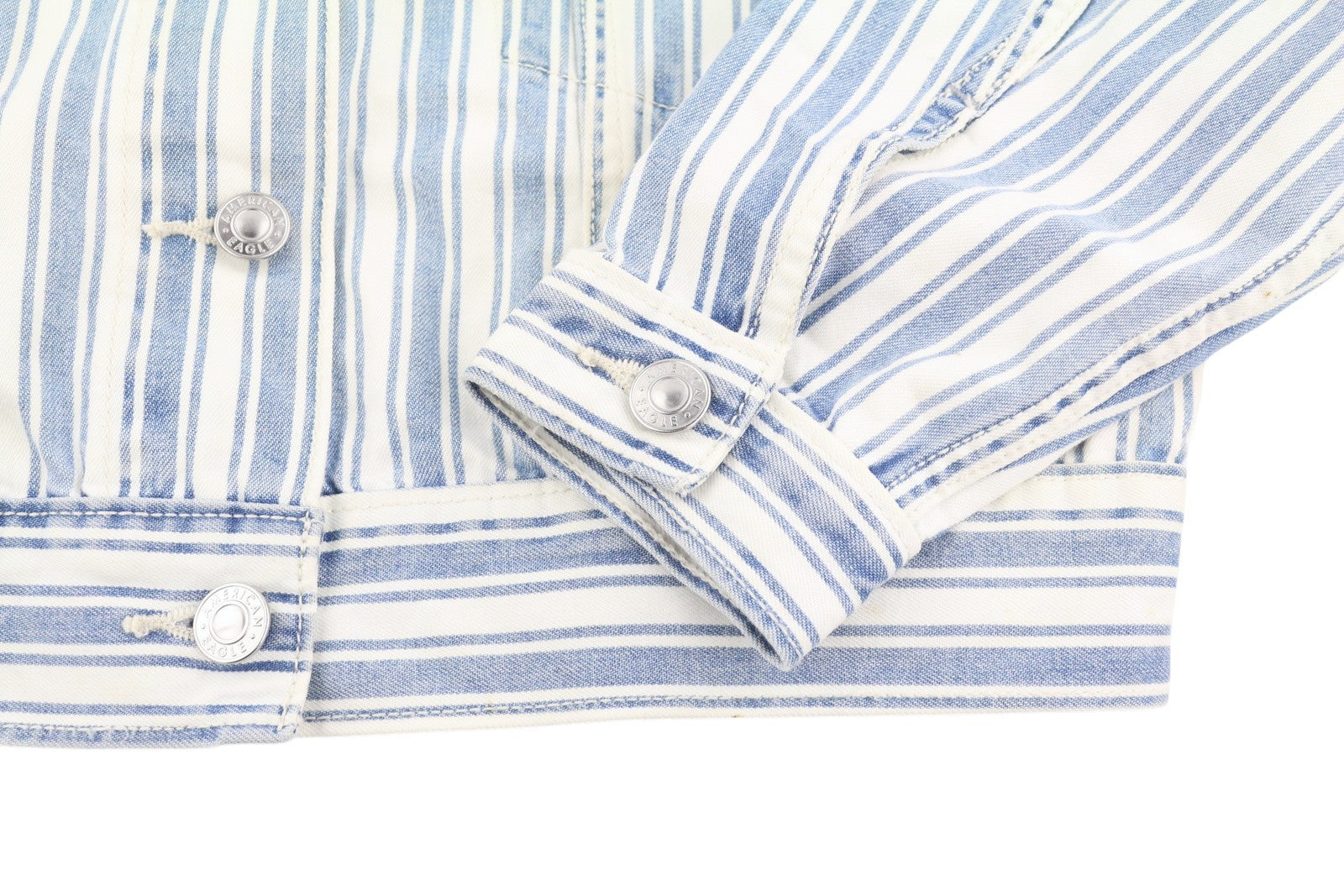 American Eagle Outfitters Women Jacketblue Striped Button-up Cropped Denim