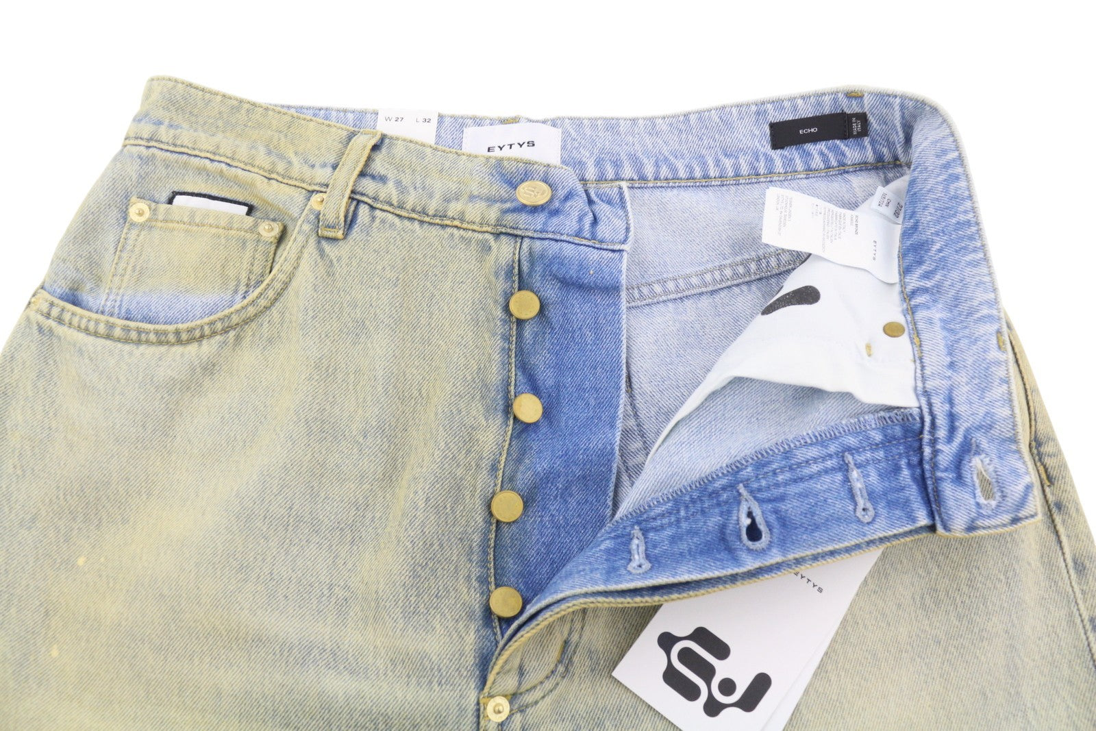 Eytys Echo Bronze Ultra Baggy Women Jeansblue Faded Ageed Look Rrp370