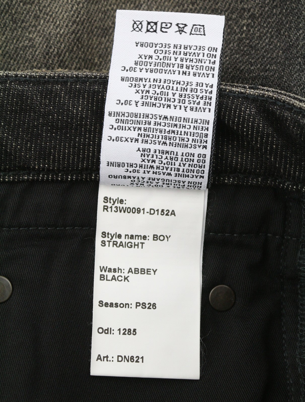 R13 Boy Straight Women Jeans 27 Abbey Black Whiskers Faded Distress Cropped Ps26