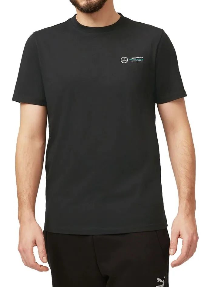 Koszulka T-shirt męska Mercedes F1 Fw z małym logo, czarna
