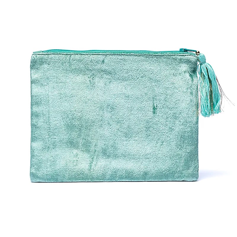 Pochette In Velluto Con Cerniera Menta Con Fasi Lunari - 20x15 Cm