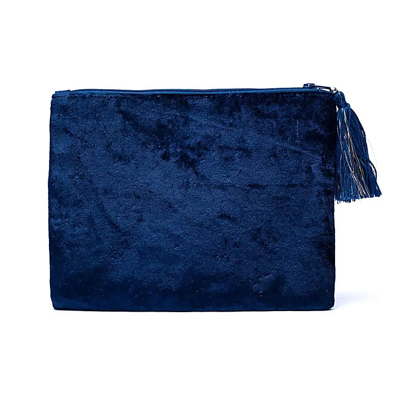 Custodia In Velluto Con Cerniera Blu Scuro Con Luna E Stelle - 20x15 Cm