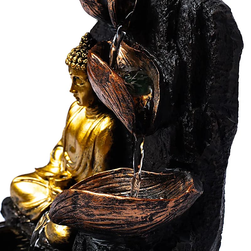 Buddha în meditație cu fântână cu apă Lotus - 19,5x19,5x27cm