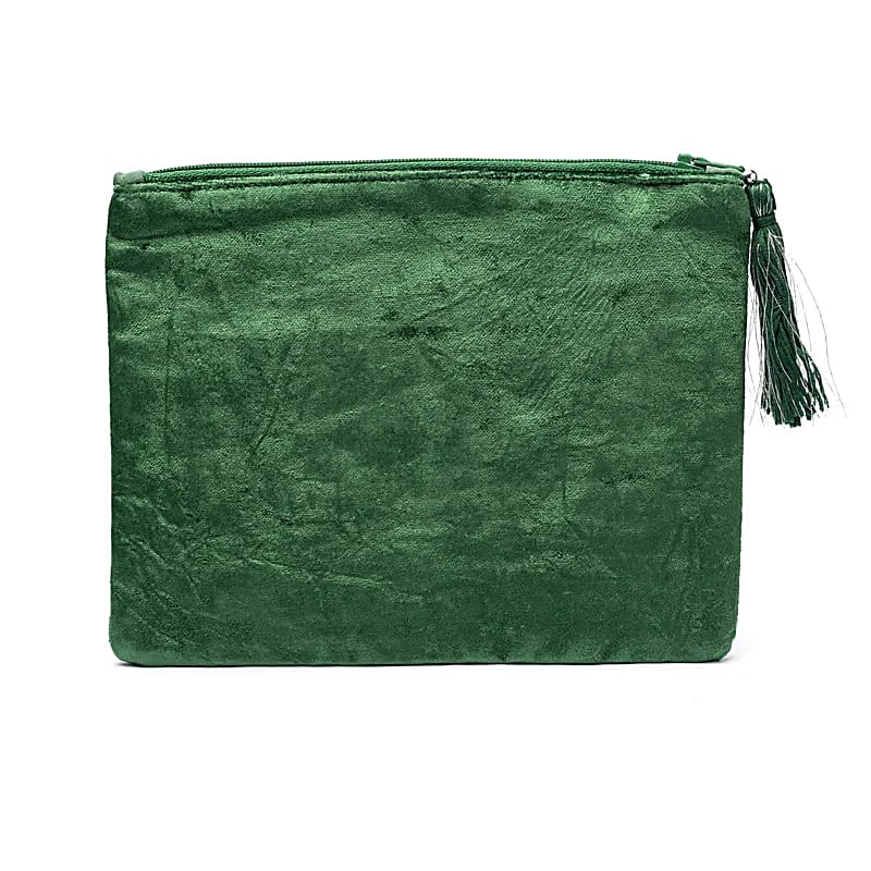 Blixtlåsförsedd sammetspåse Grön Med Lotus - 20x15 Cm