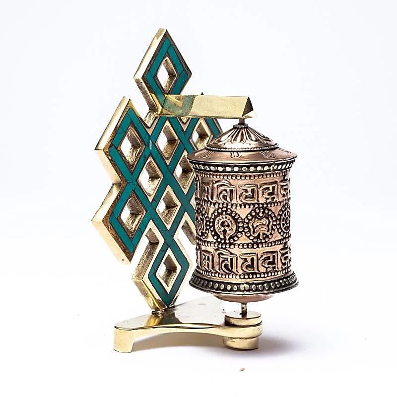 Roata de rugăciune Endless Knot + Mantra Ompmh - 12,5x6x8cm