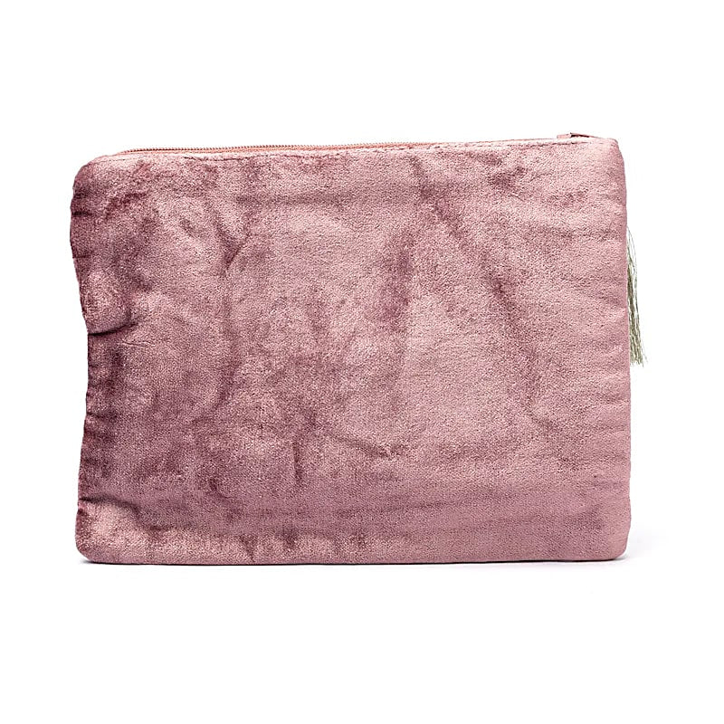 Pochette In Velluto Con Cerniera Rosa Antico Con Fiore Della Vita - 20x15 Cm