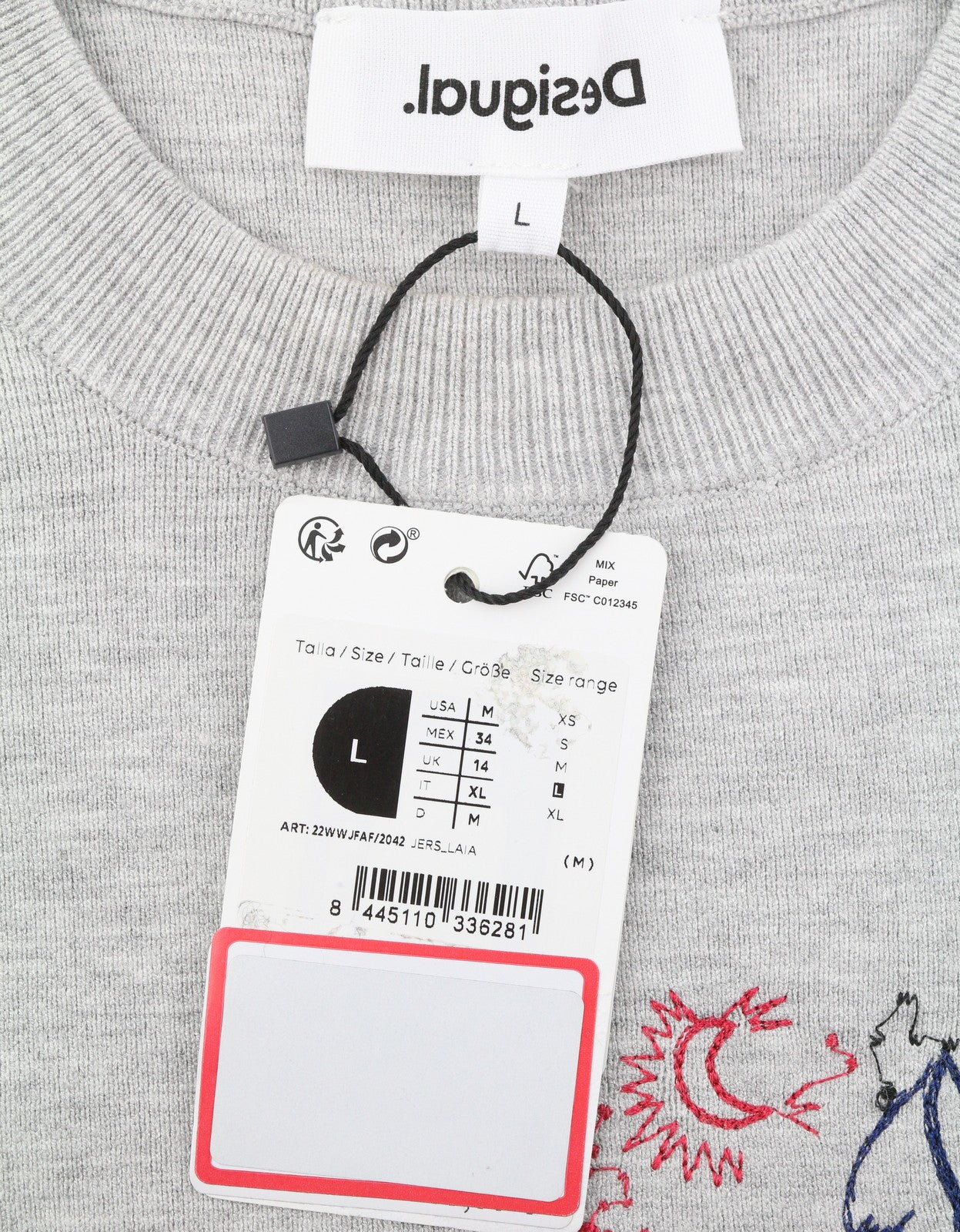 Desigual Jers Laia Women Jumpermelange Grey Embroidered Knit Pull On