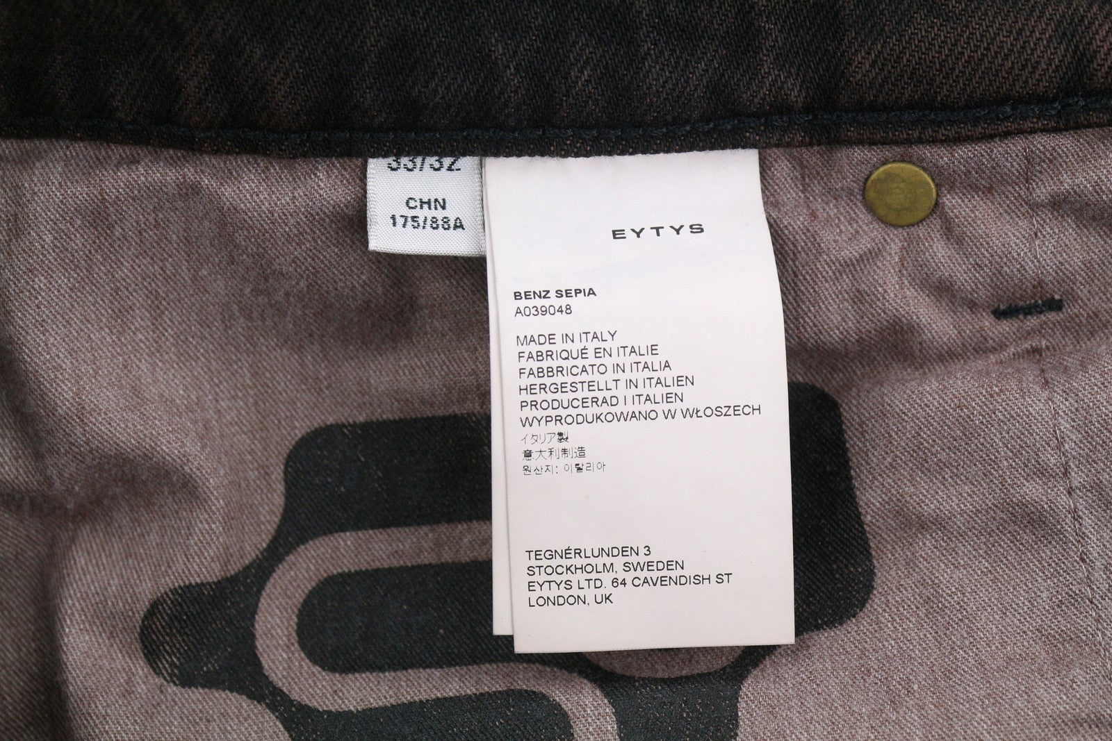 Eytys Benz Sepia Baggy Fit Damen Jeansbraun Faded Herren Unisex RRP370
