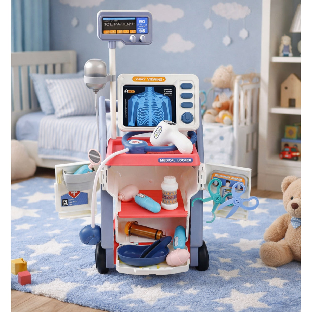 Little Doctor's Set Medical Cart X-ray Ecg Lights Pink 16 Pcs.