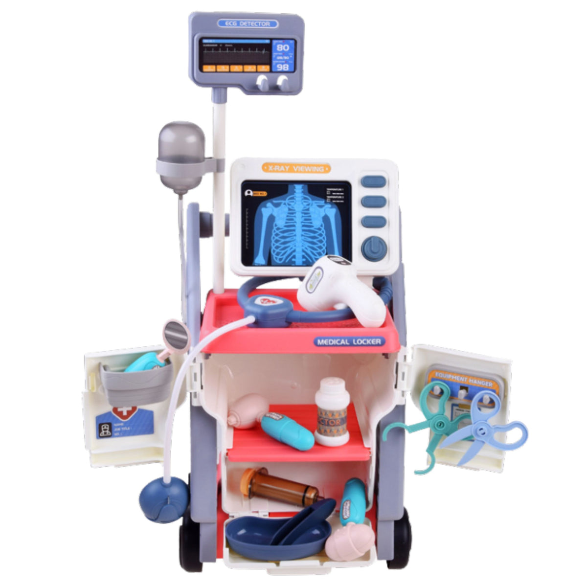 Little Doctor's Set Medical Cart X-ray Ecg Lights Pink 16 Pcs.