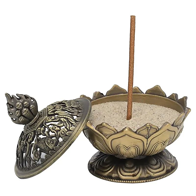 Røgelsebrænder Lotus Bronze farve --sæt med 2 stk - 7,8x6,9x6,9 cm