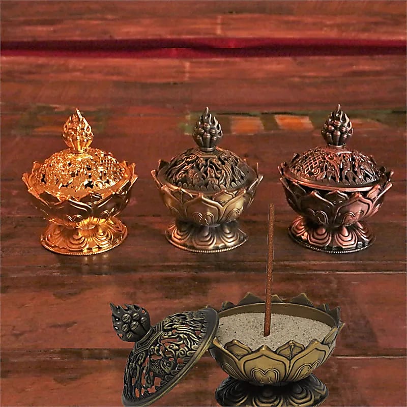 Røgelsebrænder Lotus Bronze farve --sæt med 2 stk - 7,8x6,9x6,9 cm