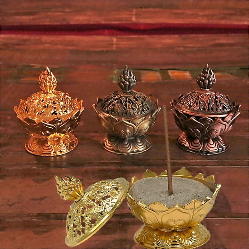 Wierookbrander Lotus Gouden Kleur - set van 2 stuks - 7,8x6,9x6,9 Cm