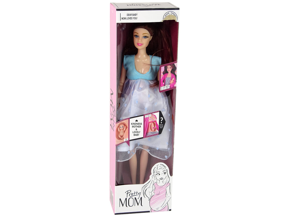 Pregnant Mom Baby Doll Opening Belly Blue Dress 30 Cm