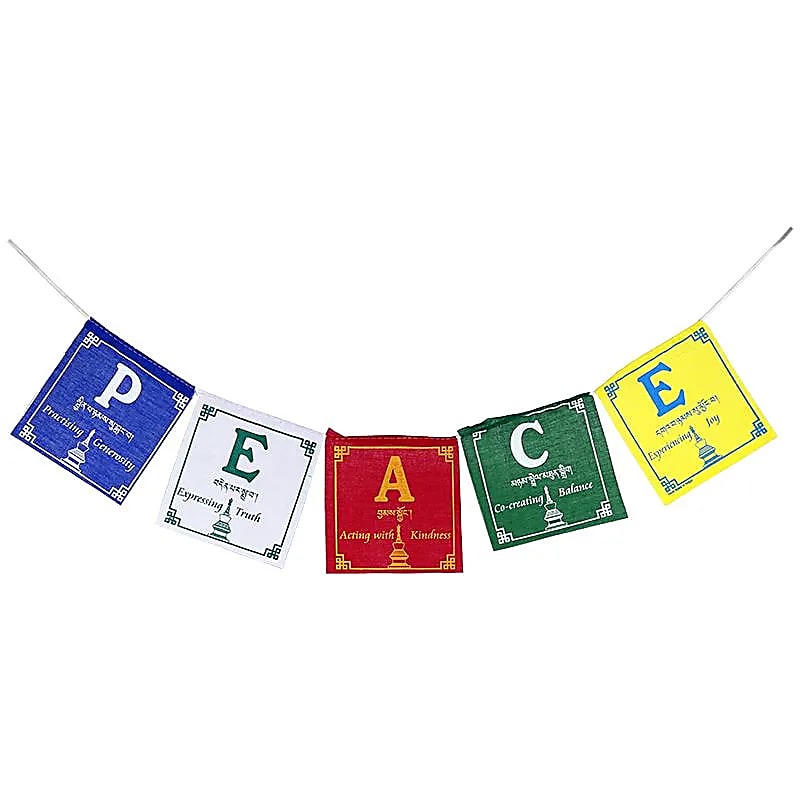 Tibetanske bedeflag Fred --sæt med 3 stk - 13x12,5 cm