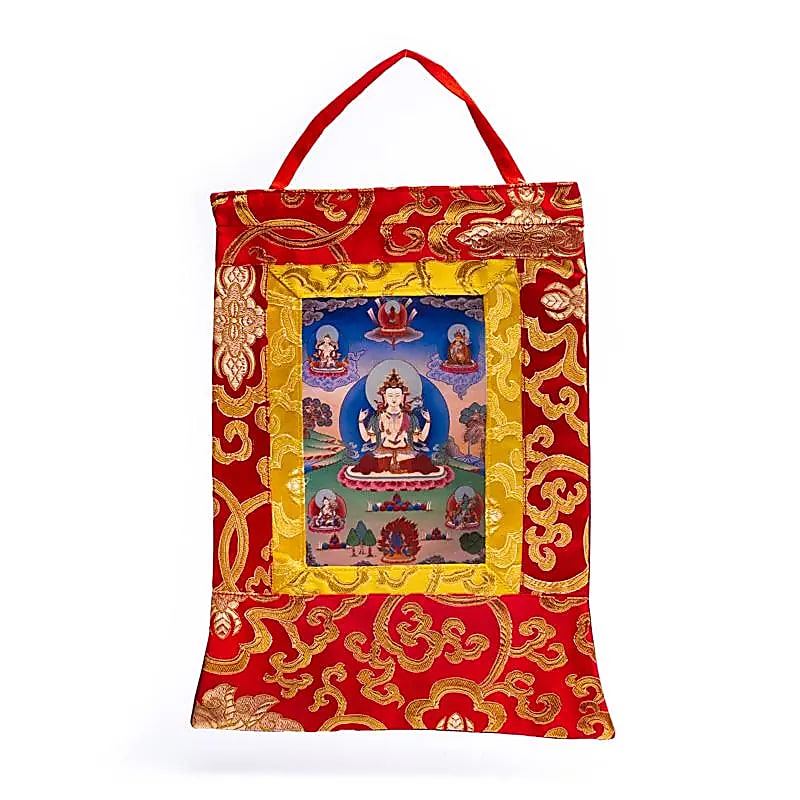 Printed Chenrezig Thangka --package Of 2 Pcs - 29x20cm