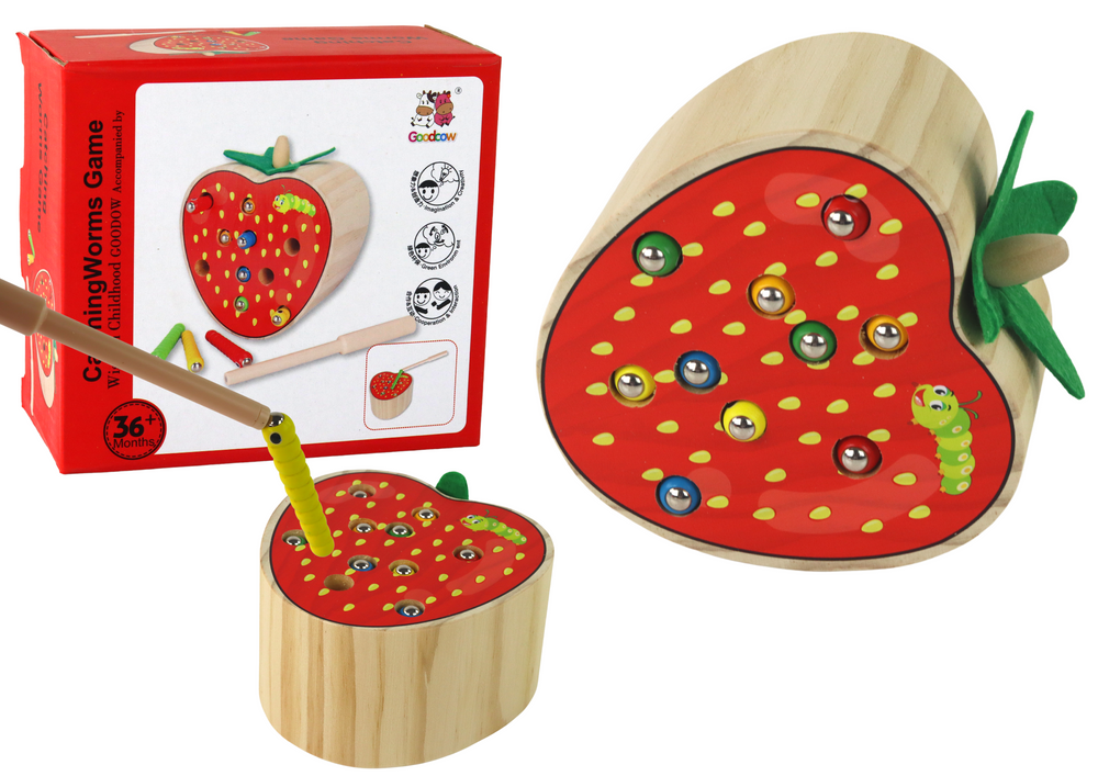 Wooden Strawberry Catch The Worm Magnetic Game