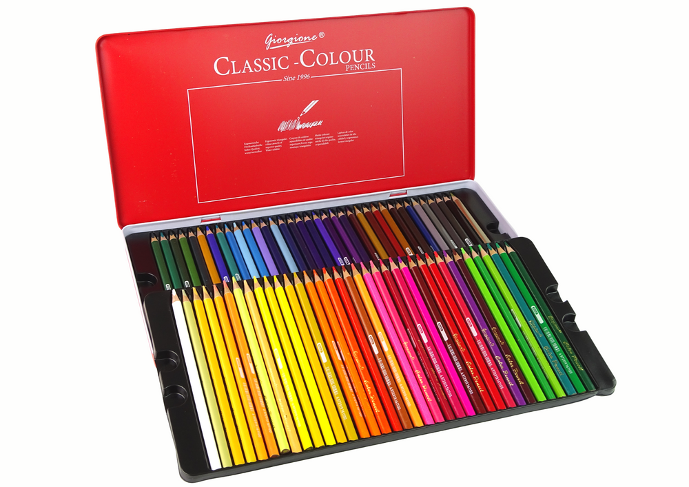 Set Of 72 Art Crayons Metal Container