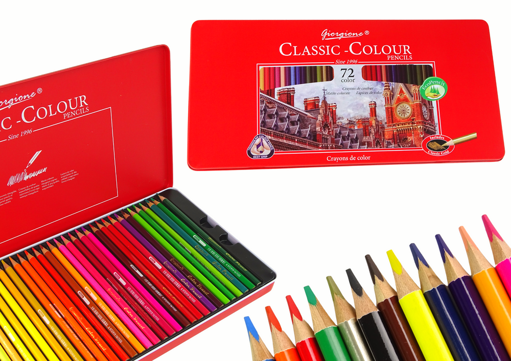 Set Of 72 Art Crayons Metal Container