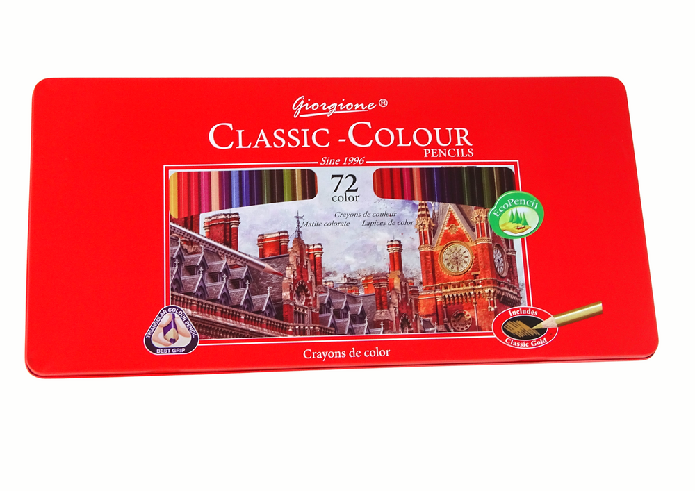 Set Of 72 Art Crayons Metal Container