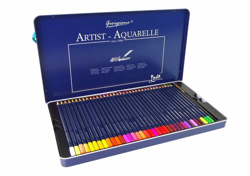 Set Of 36 Watercolor Pencils Metal Container