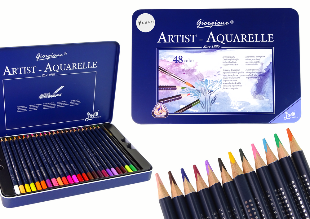 Set Of 48 Watercolor Pencils Metal Container