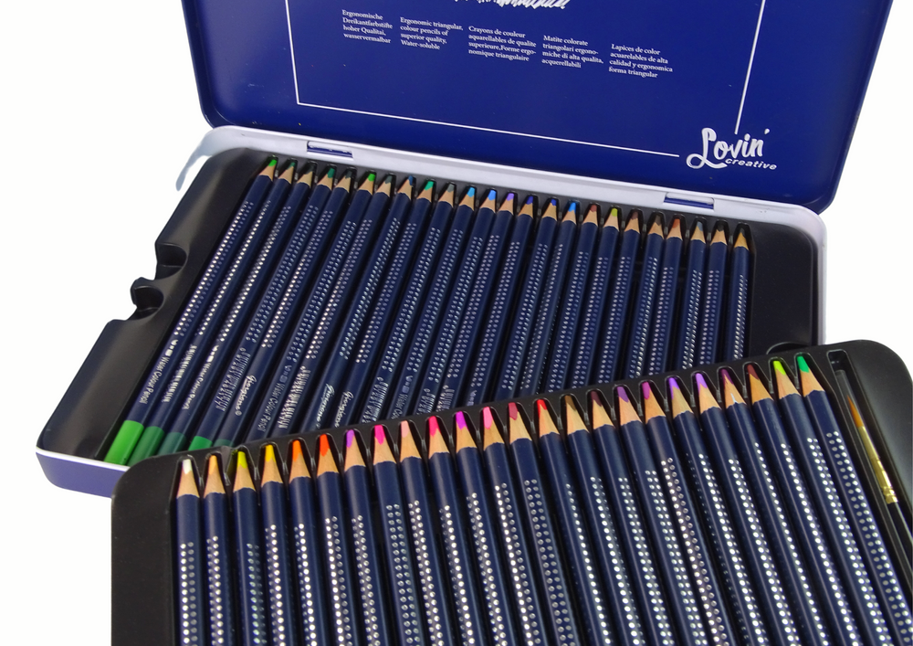 Set Of 48 Watercolor Pencils Metal Container