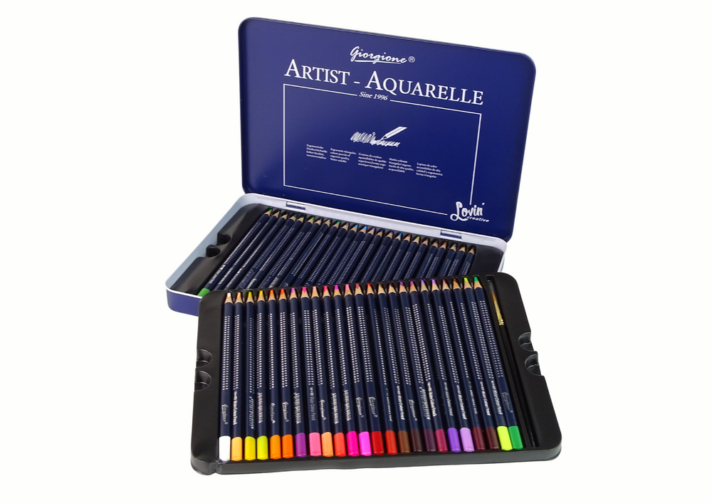 Set Of 48 Watercolor Pencils Metal Container