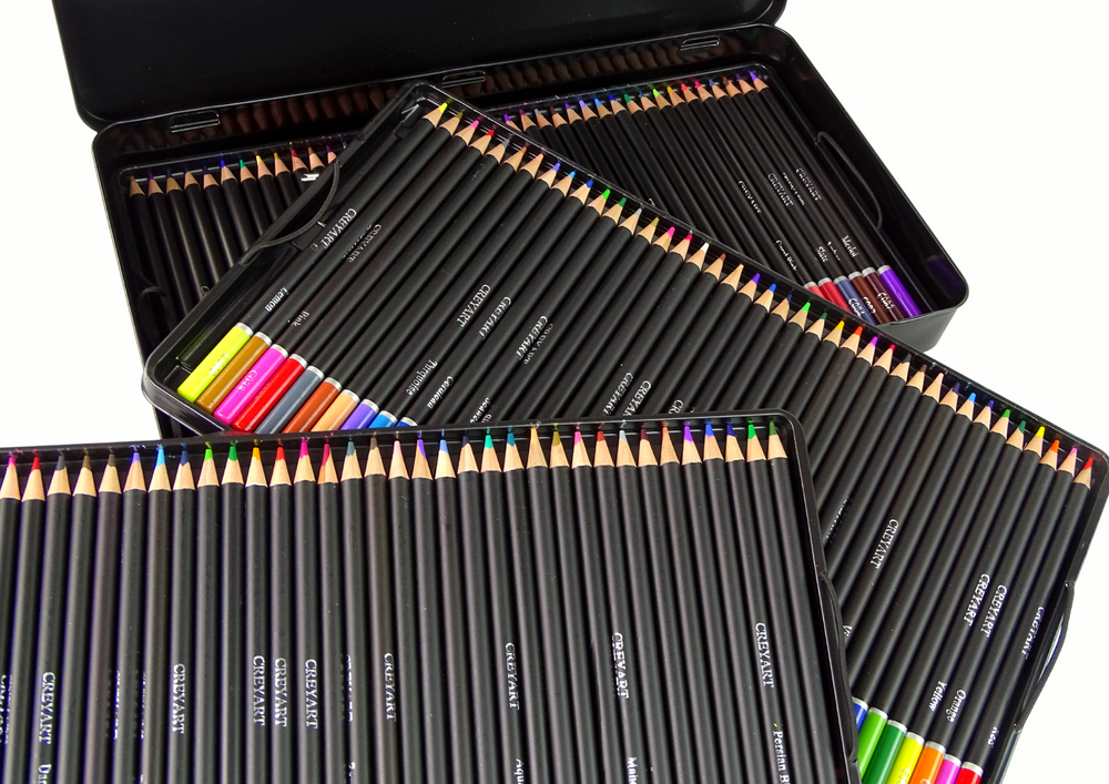 Set Of 120 Art Crayons Metal Container