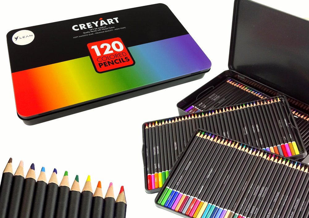 Set Of 120 Art Crayons Metal Container