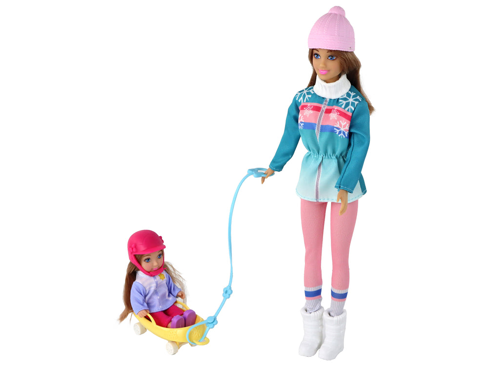 Anlily Dolls Mom With Daughter Sledding Sleigh Set