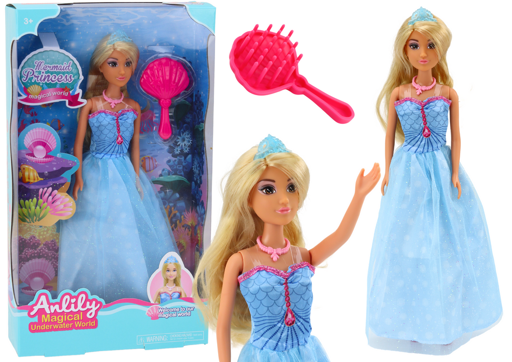 Anlily Mermaid Princess Blue Dress Brush Doll