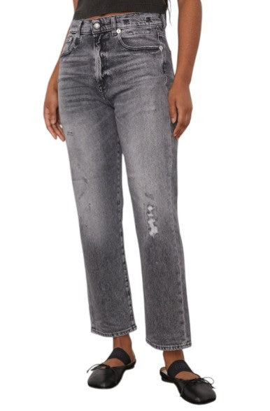 R13 Boyfriend Women Jeans 27 Vintage Grey Faded Distress Cropped Ps26 Rrp595