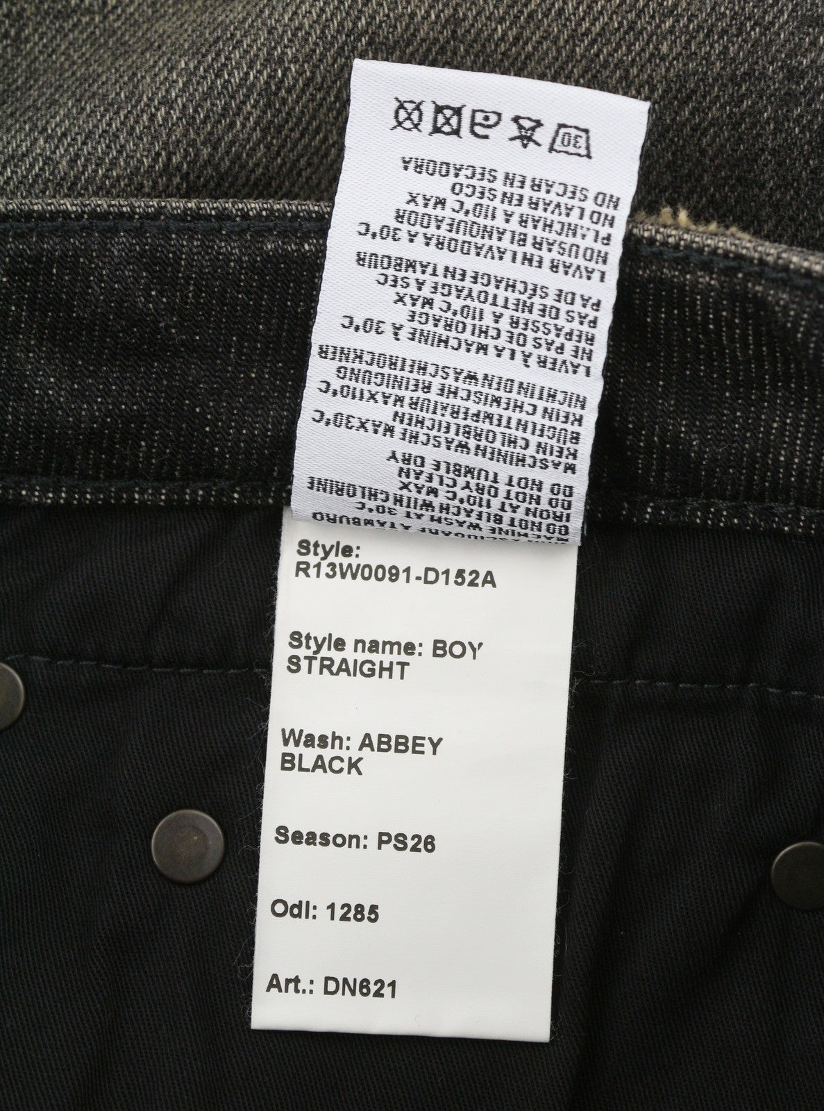 R13 Boy Straight Women Jeans 26 Abbey Black Whiskers Faded Distress Cropped Ps26