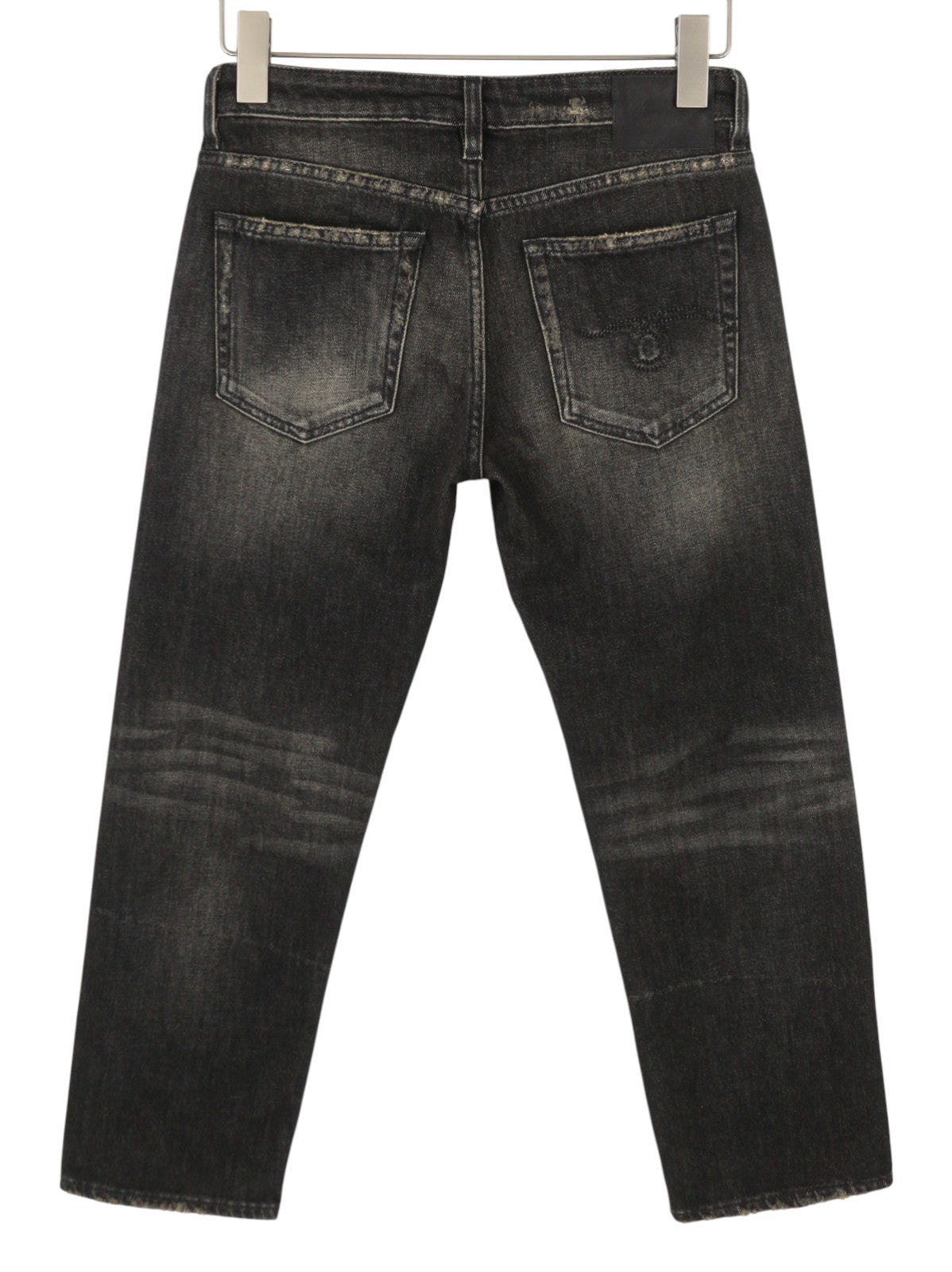 R13 Boy Straight Women Jeans 26 Abbey Black Whiskers Faded Distress Cropped Ps26