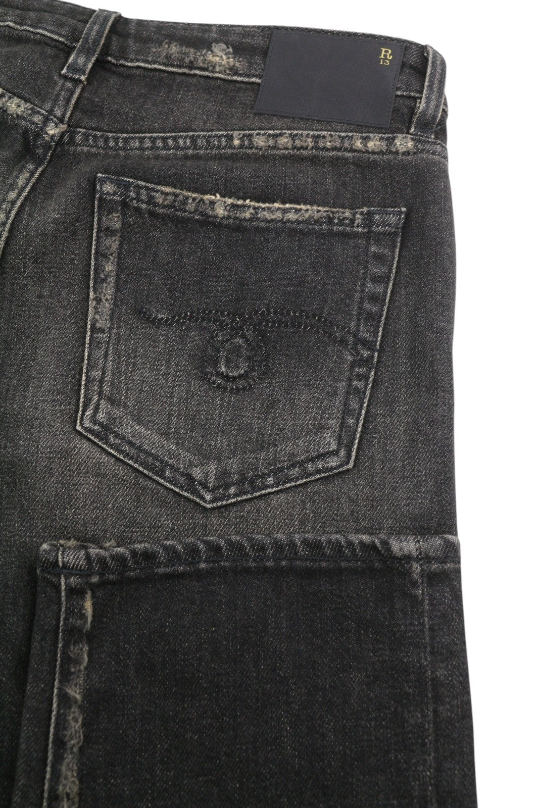 R13 Boy Straight Women Jeans 26 Abbey Black Whiskers Faded Distress Cropped Ps26