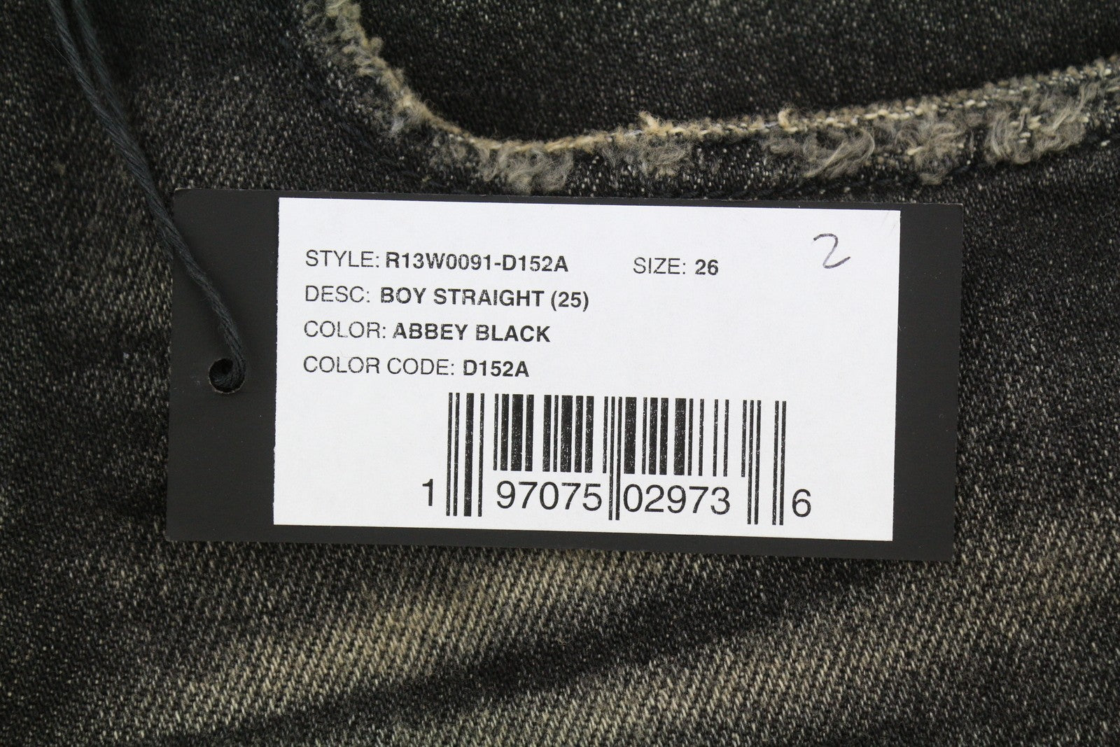 R13 Boy Straight Women Jeans 26 Abbey Black Whiskers Faded Distress Cropped Ps26
