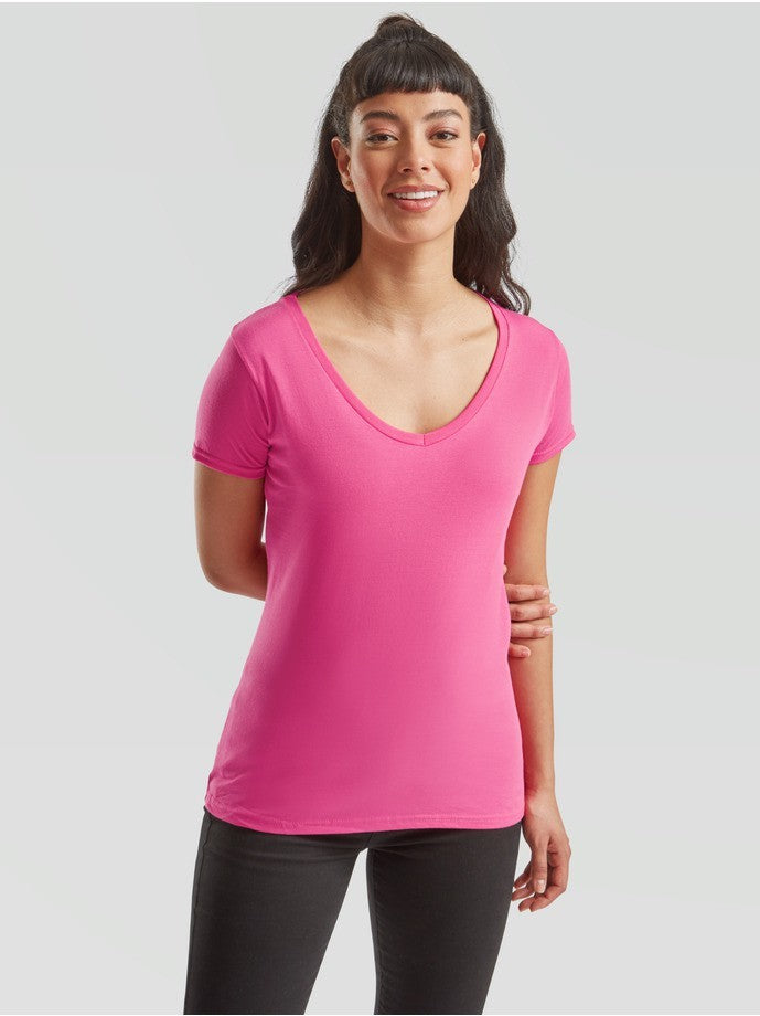 Fruit Of The Loom Mujer Iconic 150 Camiseta con cuello en V Fucsia