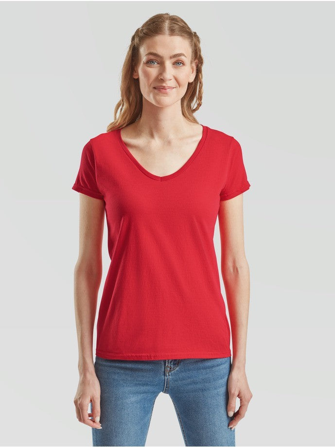 Fruit Of The Loom Mujer Iconic 150 Camiseta con cuello en V Rojo