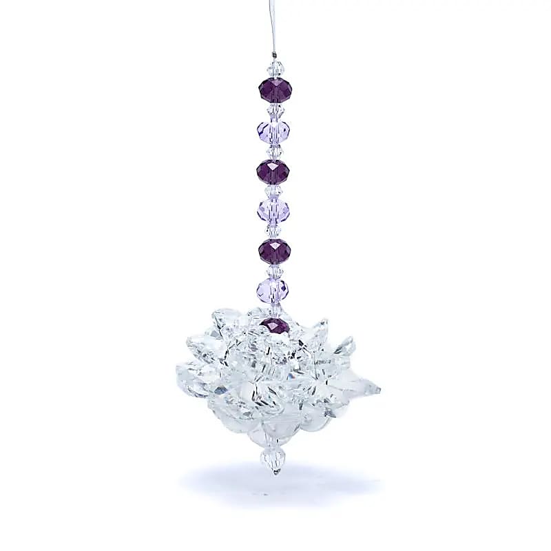 Feng Shui Crystal Lotus With Purple Chain --set Of 2 Pcs - 10 Cm