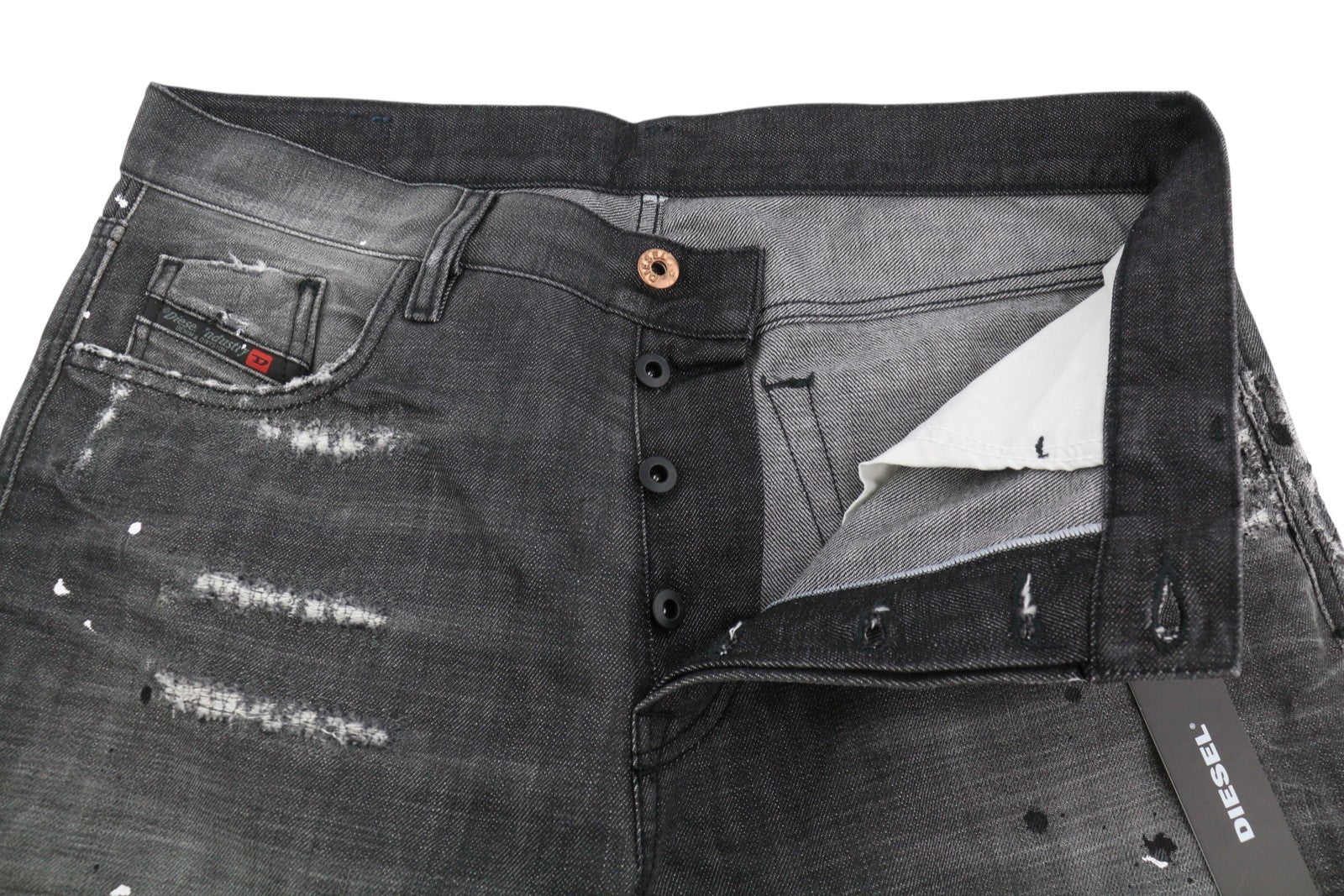 Diesel Mharky 083ab Men Jeansgrey Faded Whiskers Painted Distress Rigid