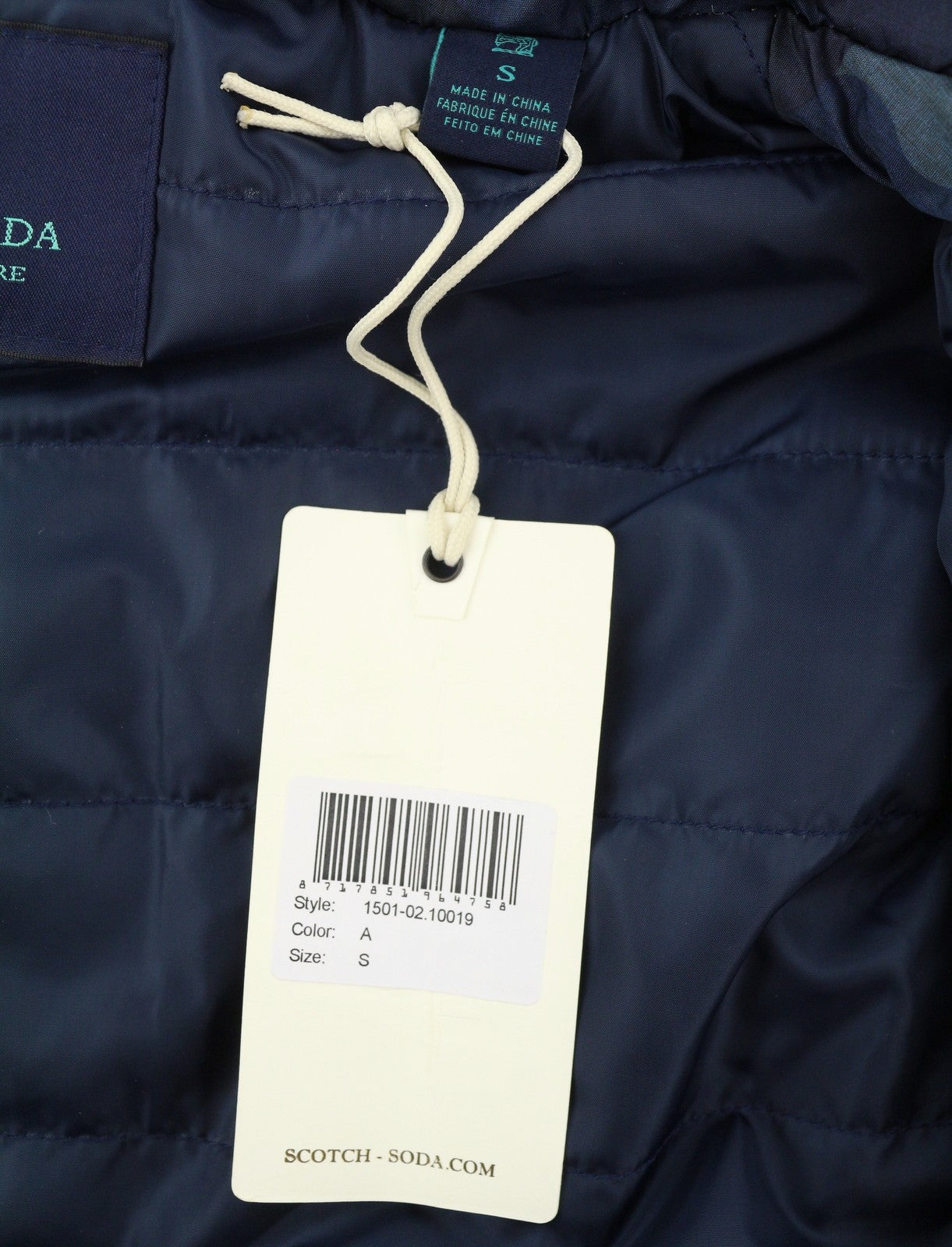 Giacca da uomo Scotch & Soda blu mimetico cappuccio nascosto imbottito zip intera