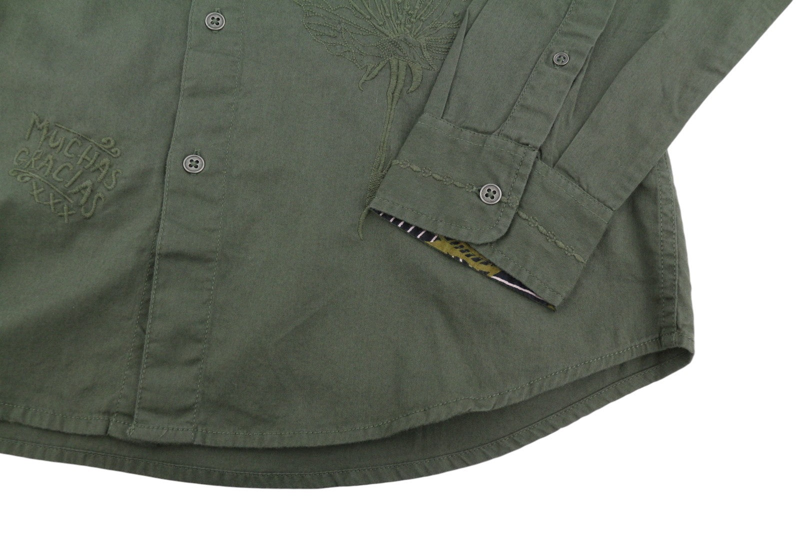Desigual Cam Marcos Men Shirtkhaki Green Embroidered Button-up Casual