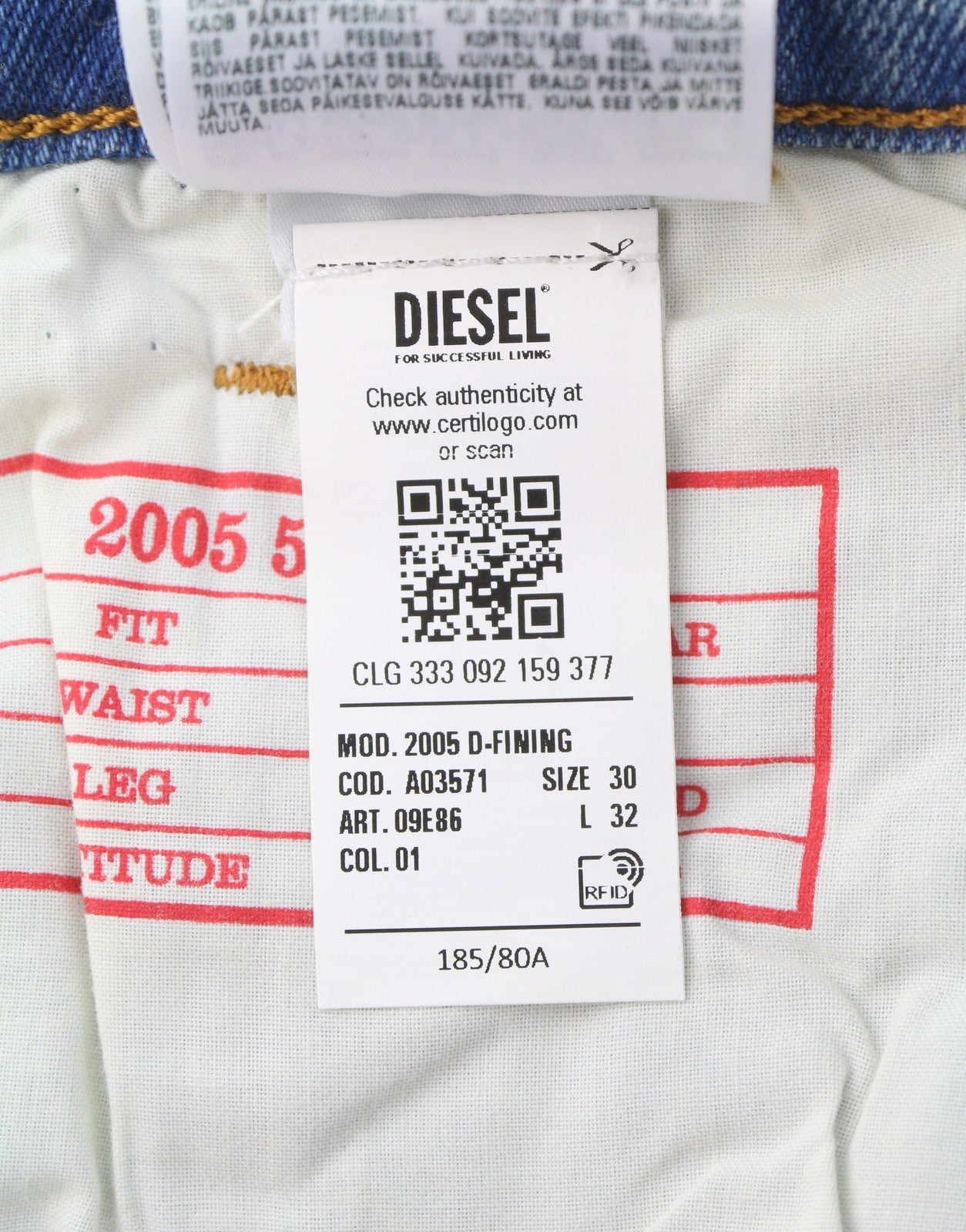 Diesel 2005 D-fining 09e86 Men Jeansblue Faded Regular Fit Tapered