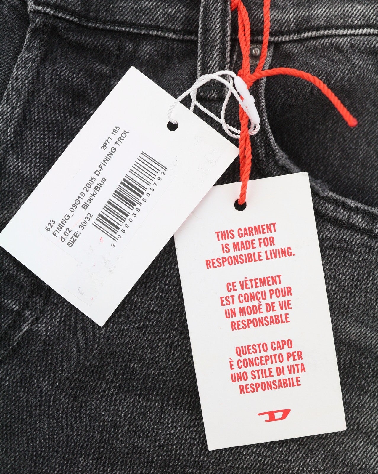 Diesel 2005 D-fining 09g19 Men Jeansblack Faded Regular Fit Tapered Leg