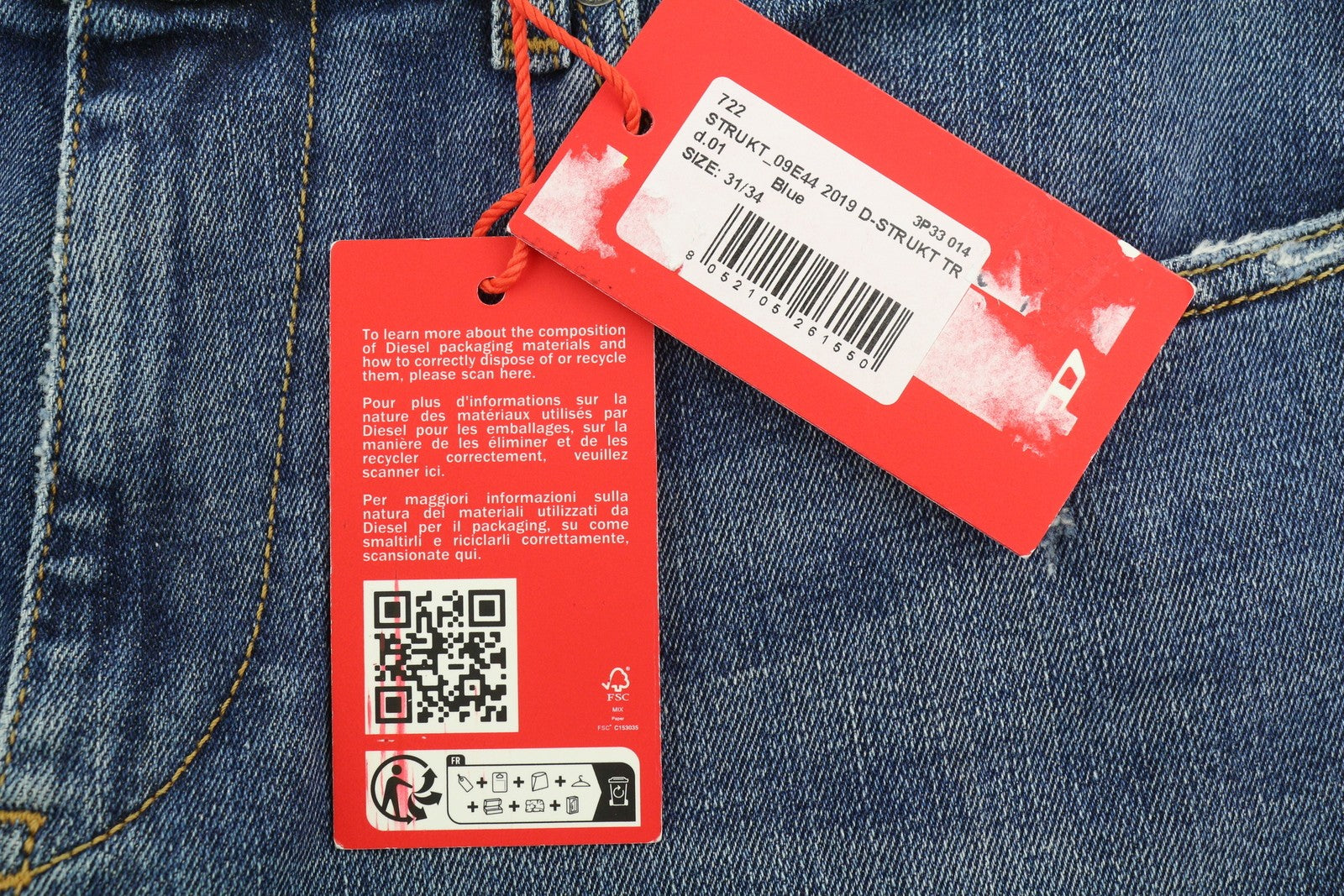 Diesel 2019 D-strukt 09e44 Men Jeansblue Faded Whiskers Distress Slim