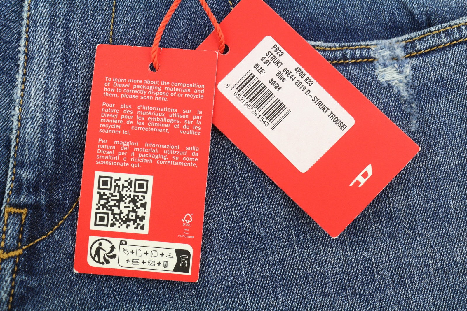 Diesel 2019 D-strukt 09e44 Pánské Jeansblue Vybledlé vousy Ripped Slim